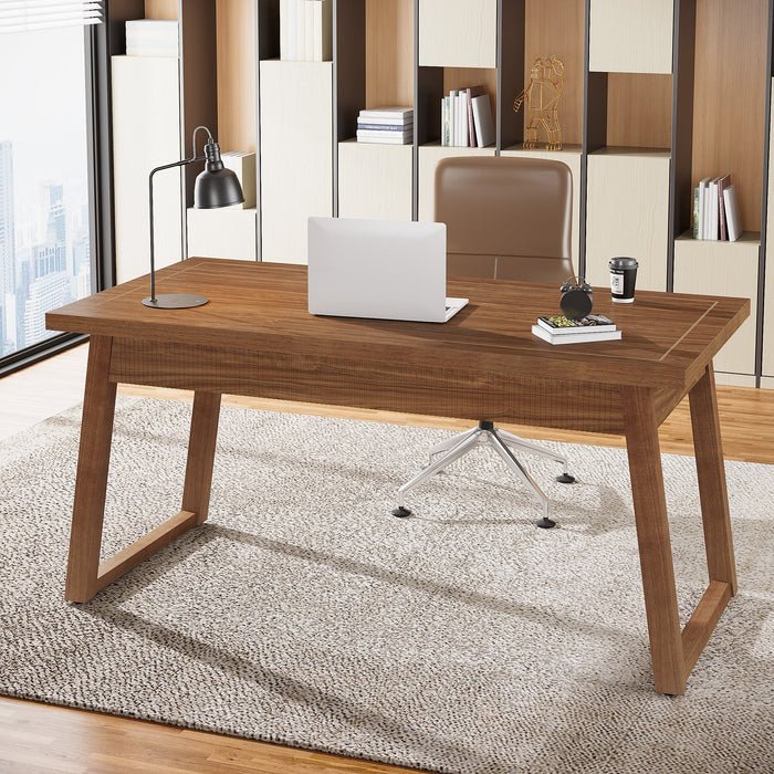 55" Wood Computer Desk, Mid - Century Modern Study Writing Table with Drawer Tribesigns