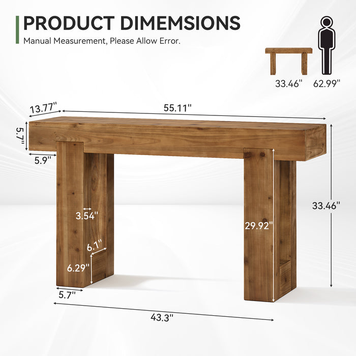 55" Rectangle Console Table, Farmhouse Solid Wood Sofa Table Entryway Furniture