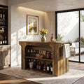 55"  Rectangular Bar Table, Island Bar Station with Storage and 2 Shelves