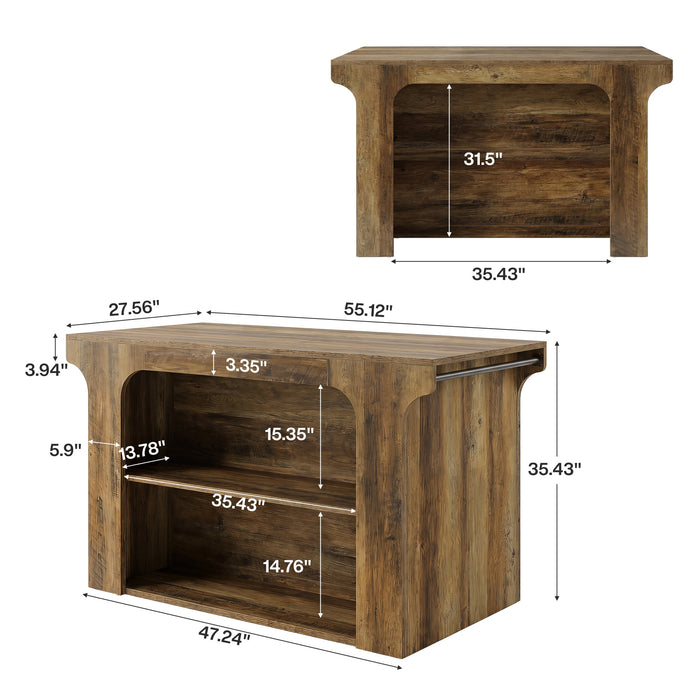 55"  Rectangular Bar Table, Island Bar Station with Storage and 2 Shelves
