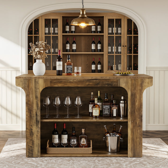 55"  Rectangular Bar Table, Island Bar Station with Storage and 2 Shelves