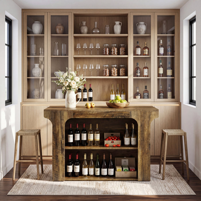 55"  Rectangular Bar Table, Island Bar Station with Storage and 2 Shelves