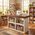 55" Sewing Cabinet Table, 4 Open Compartments, Counter Height Art Craft Storage Desk