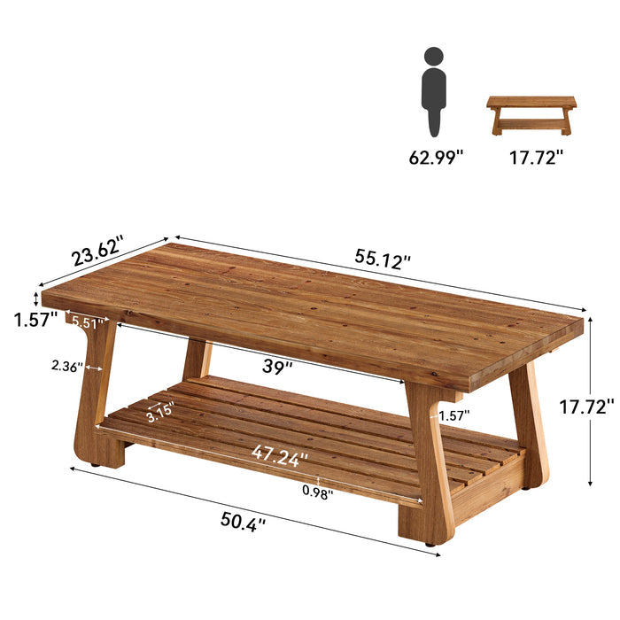 55" Solid Wood Coffee Table with Slatted Storage Shelf