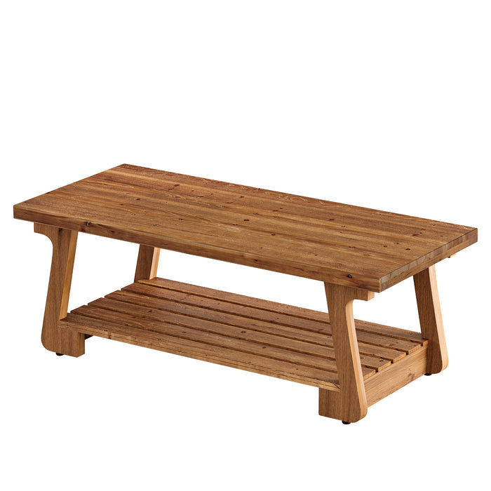 55" Solid Wood Coffee Table with Slatted Storage Shelf