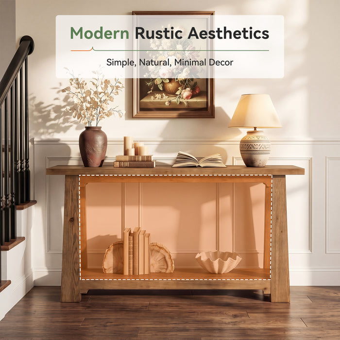 55" Solid Wood Console Table, Farmhouse Entryway Table with Storage Shelf for Hallway