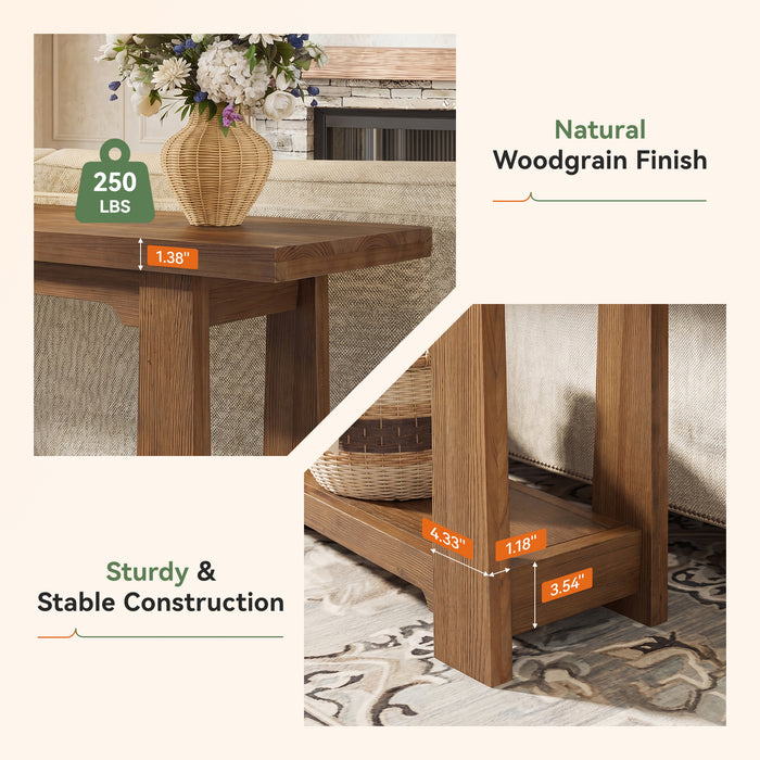 55" Solid Wood Console Table, Farmhouse Entryway Table with Storage Shelf for Hallway