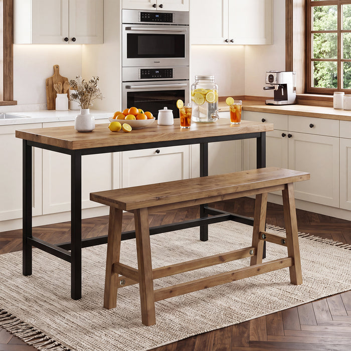55" Solid Wood Counter Height Bar Bench, Farmhouse Dining Bench for Dining Room