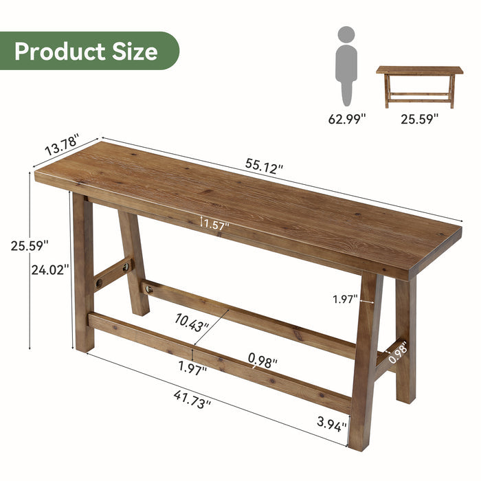 55" Solid Wood Counter Height Bar Bench, Farmhouse Dining Bench for Dining Room