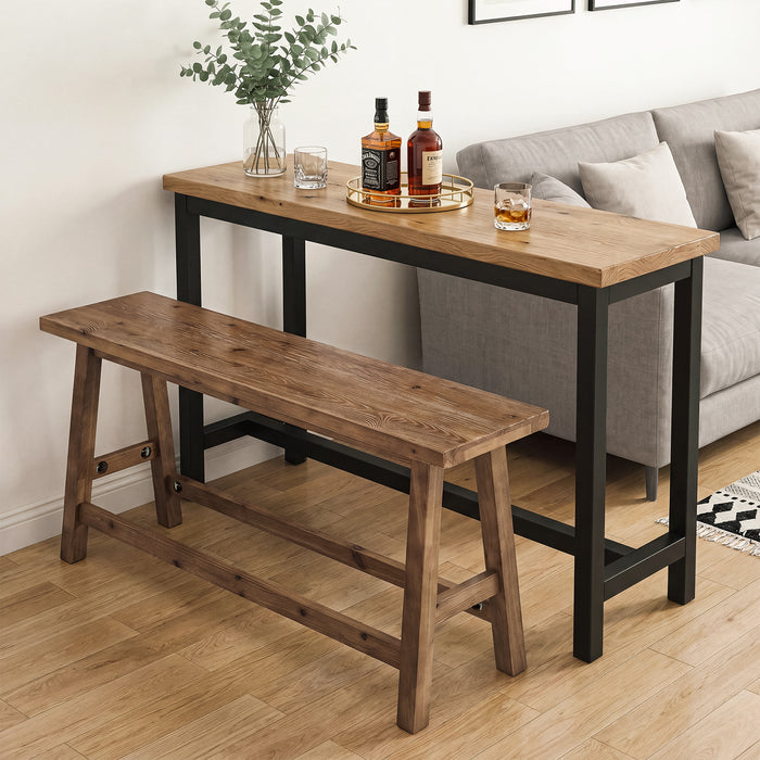 55" Solid Wood Counter Height Bar Bench, Farmhouse Dining Bench for Dining Room