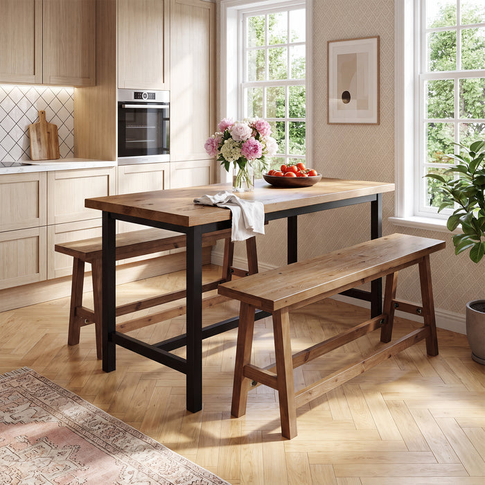 55" Solid Wood Counter Height Bar Bench, Farmhouse Dining Bench for Dining Room