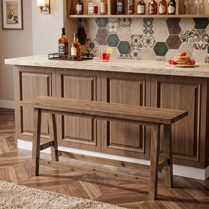 55" Solid Wood Counter Height Bar Bench, Farmhouse Dining Bench for Dining Room