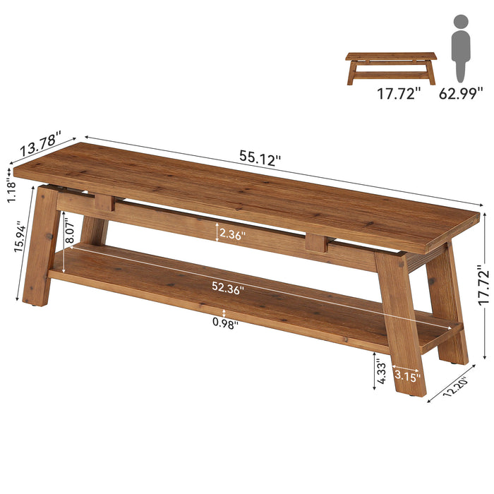 55" Solid Wood Entryway Bench, Farmhouse End of Bed Bench with Shoe Storage