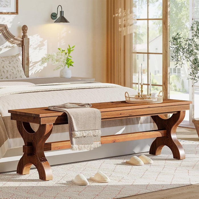 55" Solid Wood Entryway Bench, Farmhouse Indoor Bench Narrow Hallway Seat