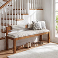55" Solid Wood Entryway Bench, Upholstered Bench End of Bed Bench with Backrest