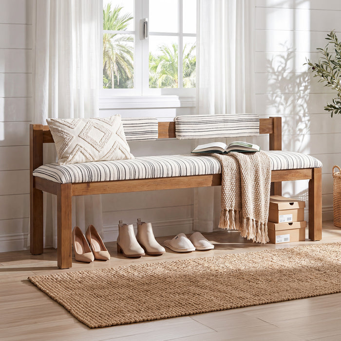 55" Solid Wood Entryway Bench, Upholstered Bench End of Bed Bench with Backrest
