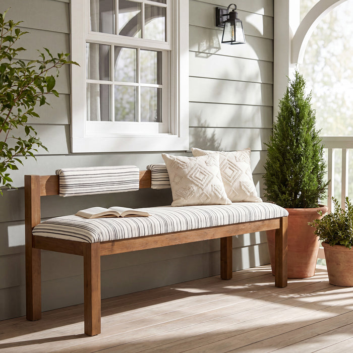 55" Solid Wood Entryway Bench, Upholstered Bench End of Bed Bench with Backrest