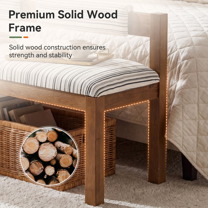 55" Solid Wood Entryway Bench, Upholstered Bench End of Bed Bench with Backrest