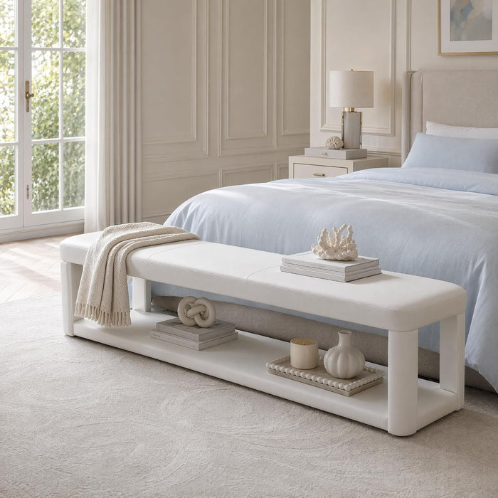 55" Upholstered Entryway Bench, Modern 2-Tier Padded End of Bed Bench for Living room & Bedroom