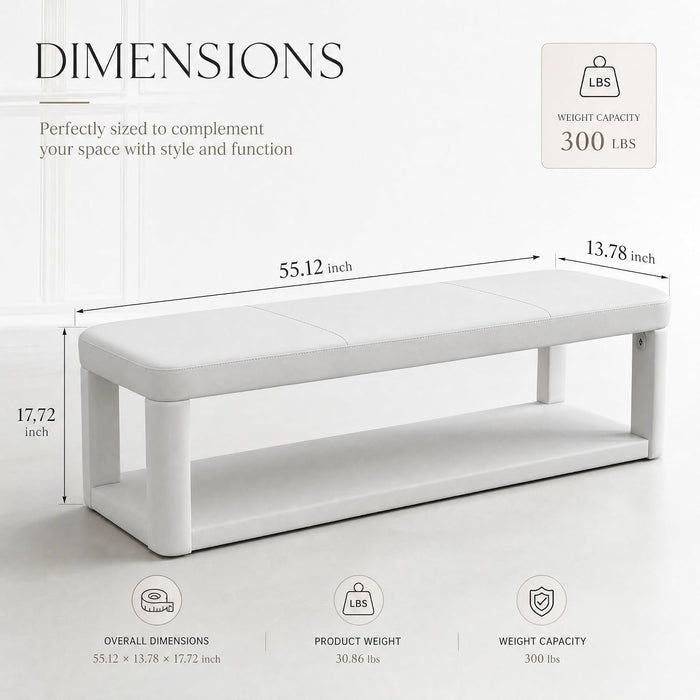 55" Upholstered Entryway Bench, Modern 2-Tier Padded End of Bed Bench for Living room & Bedroom