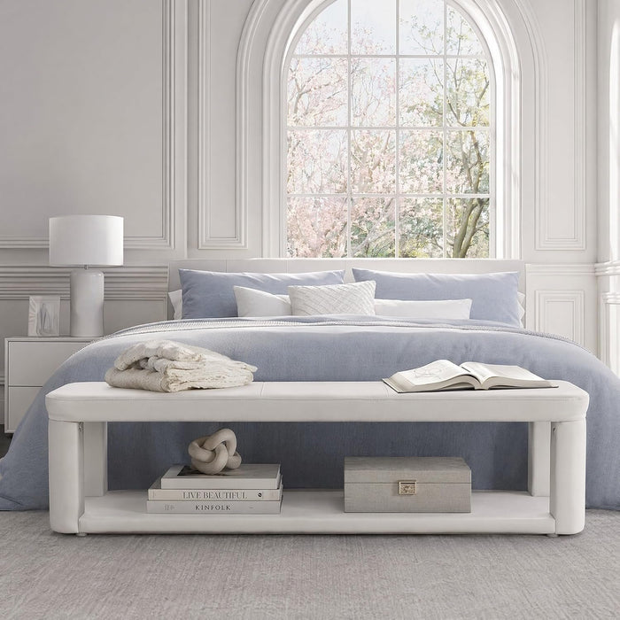 55" Upholstered Entryway Bench, Modern 2-Tier Padded End of Bed Bench for Living room & Bedroom