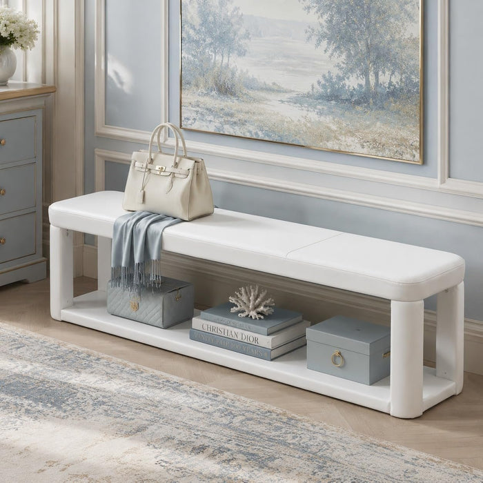 55" Upholstered Entryway Bench, Modern 2-Tier Padded End of Bed Bench for Living room & Bedroom
