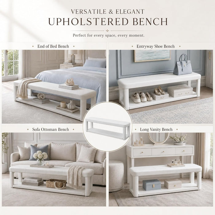 55" Upholstered Entryway Bench, Modern 2-Tier Padded End of Bed Bench for Living room & Bedroom