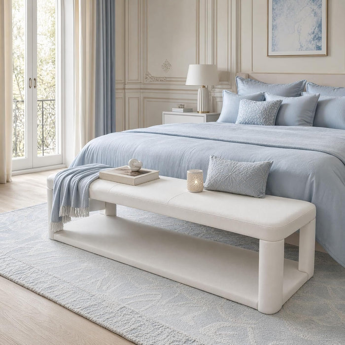 55" Upholstered Entryway Bench, Modern 2-Tier Padded End of Bed Bench for Living room & Bedroom