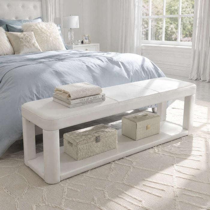 55" Upholstered Entryway Bench, Modern 2-Tier Padded End of Bed Bench for Living room & Bedroom