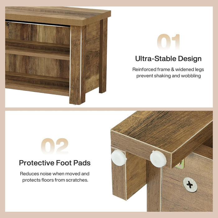 55.1" Entryway Bench with Storage, 2-Tier Farmhouse Shoe Storage Rack for Entryway
