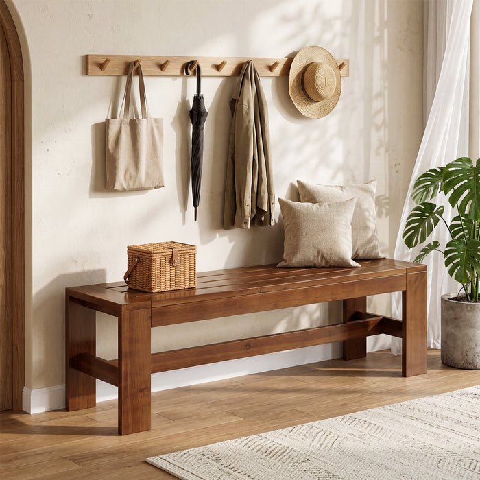 55.12" Solid Wood Entryway Bench, Farmhouse Indoor End of Bed Bench