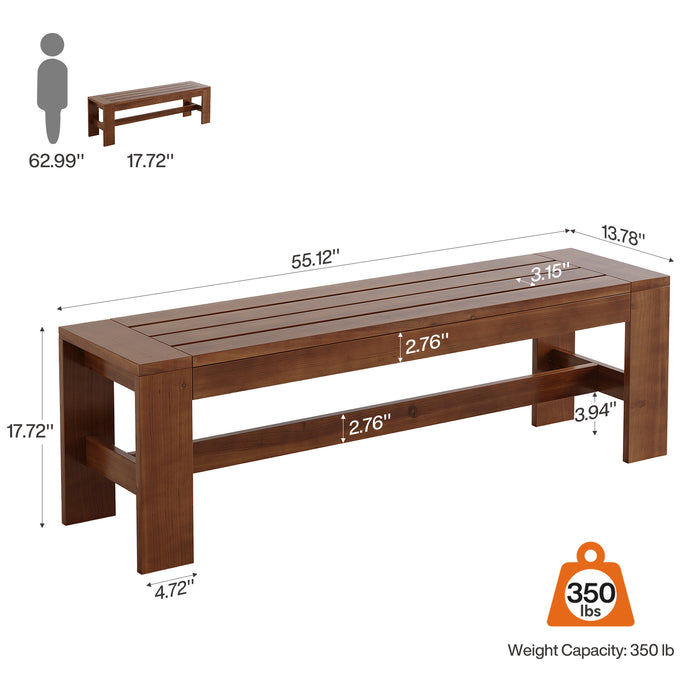 55.12" Solid Wood Entryway Bench, Farmhouse Indoor End of Bed Bench