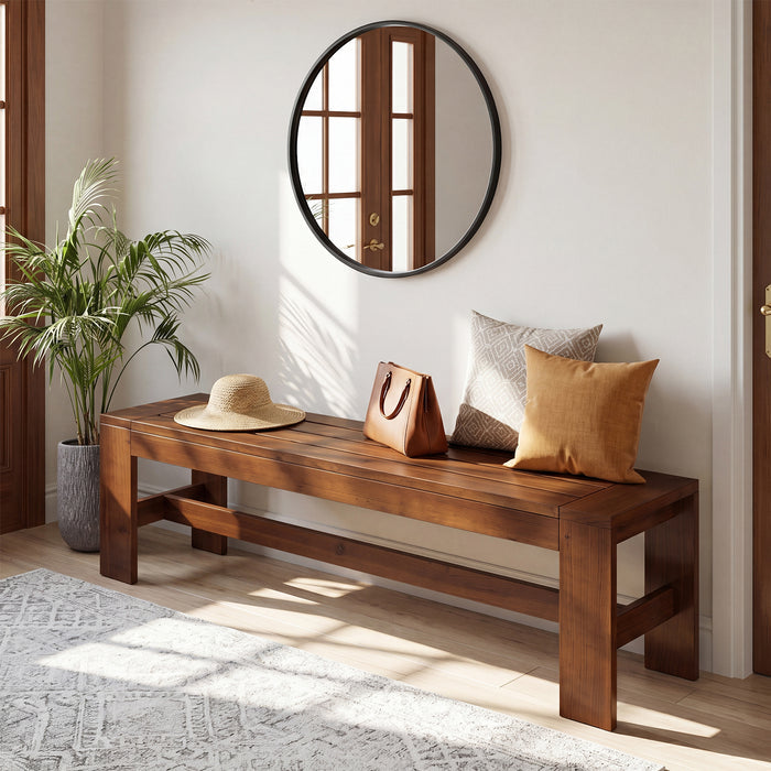 55.12" Solid Wood Entryway Bench, Farmhouse Indoor End of Bed Bench