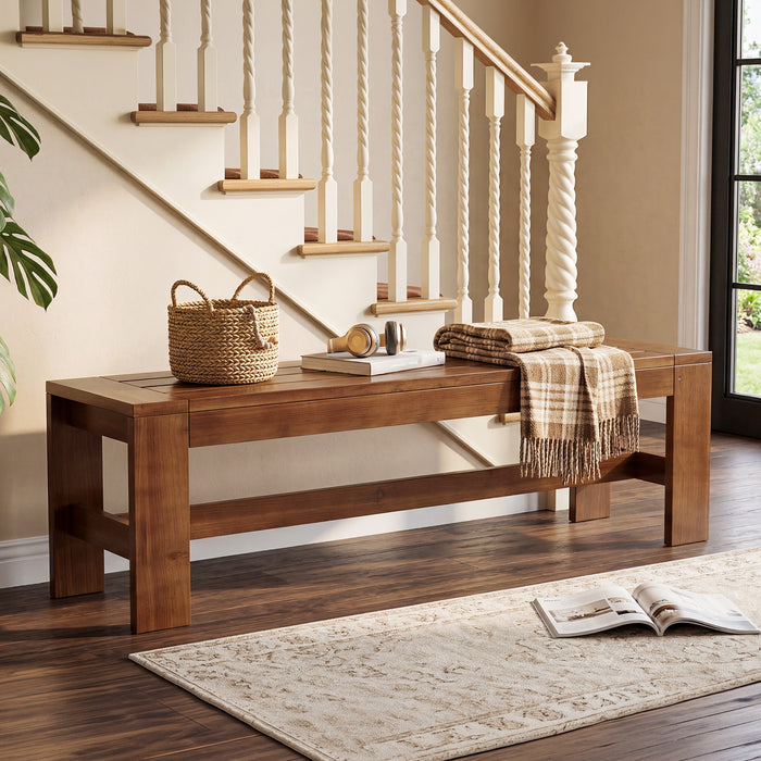 55.12" Solid Wood Entryway Bench, Farmhouse Indoor End of Bed Bench