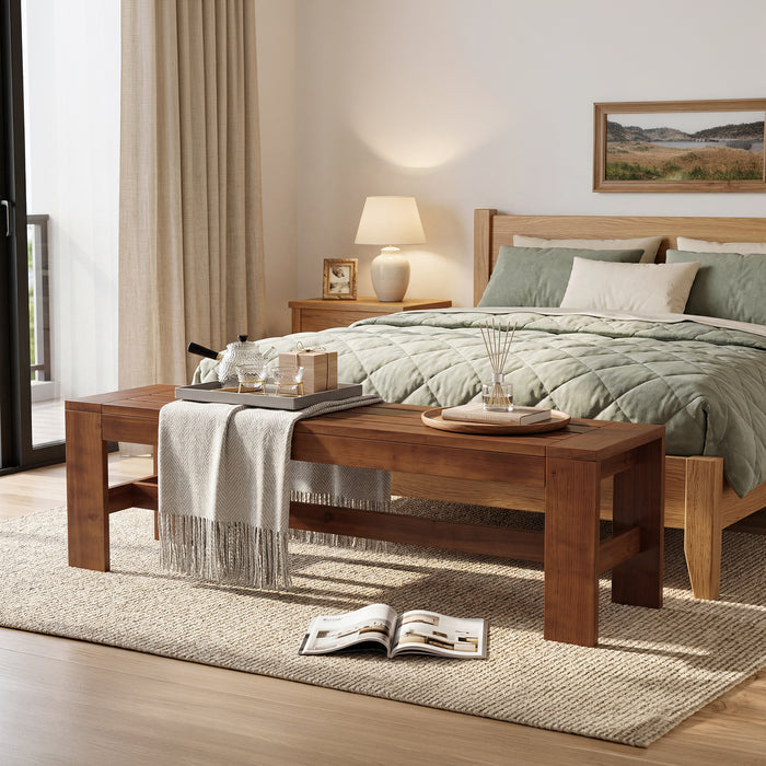 55.12" Solid Wood Entryway Bench, Farmhouse Indoor End of Bed Bench