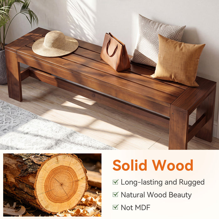 55.12" Solid Wood Entryway Bench, Farmhouse Indoor End of Bed Bench