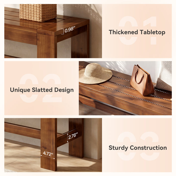55.12" Solid Wood Entryway Bench, Farmhouse Indoor End of Bed Bench