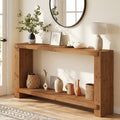 57" Solid Wood Console Table, Narrow Entryway Sofa Table with Shelf for Hallway
