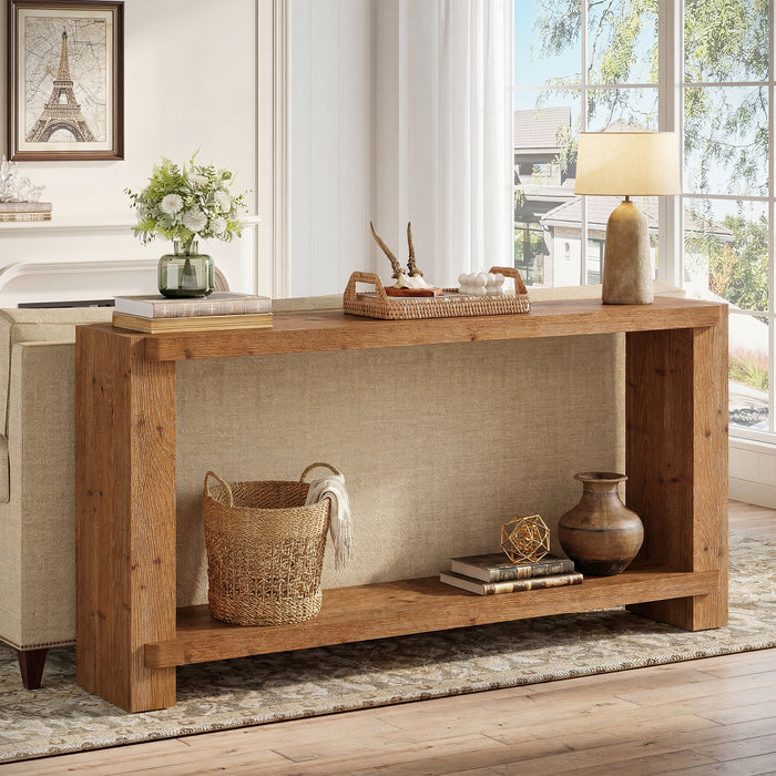 57" Solid Wood Console Table, Narrow Entryway Sofa Table with Shelf for Hallway
