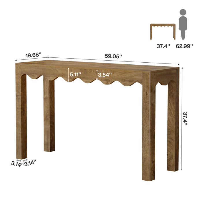 59" Bar Table for 4-6, Counter Height Pub Table with Wavy Curved Apron