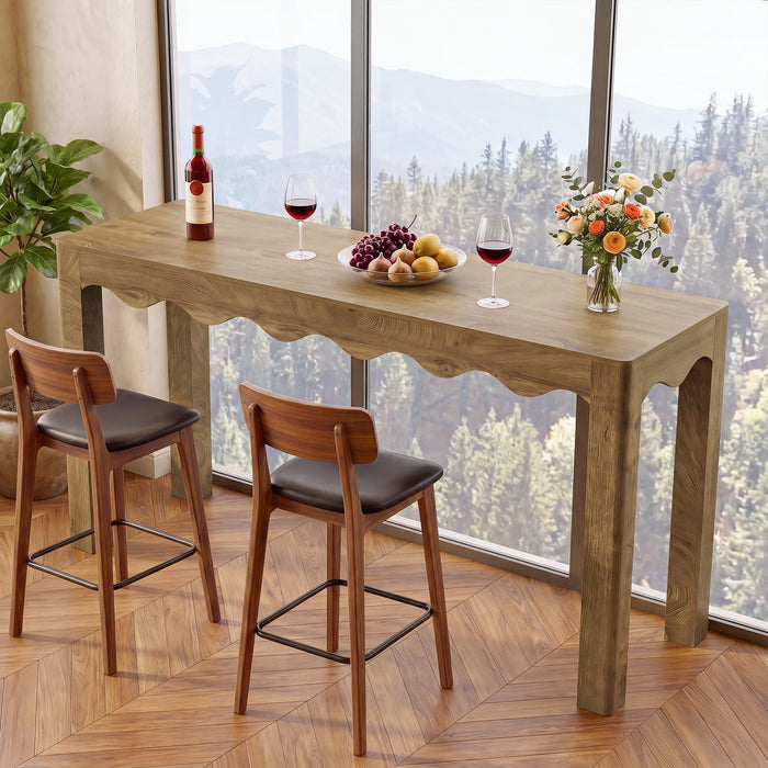 59" Bar Table for 4-6, Counter Height Pub Table with Wavy Curved Apron