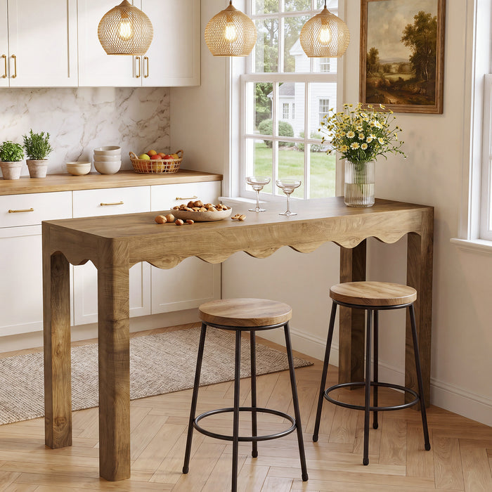 59" Bar Table for 4-6, Counter Height Pub Table with Wavy Curved Apron