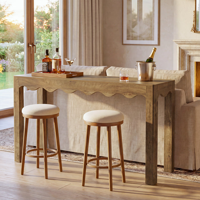 59" Bar Table for 4-6, Counter Height Pub Table with Wavy Curved Apron