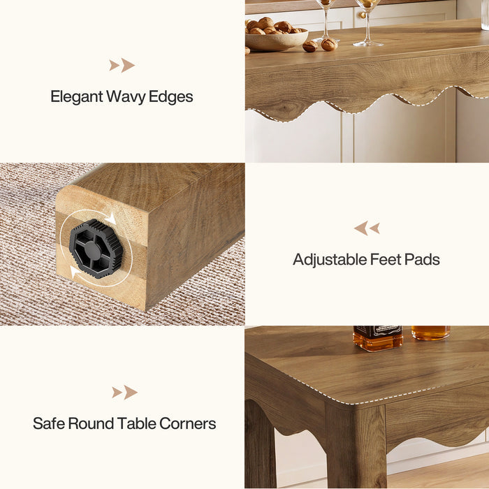 59" Bar Table for 4-6, Counter Height Pub Table with Wavy Curved Apron