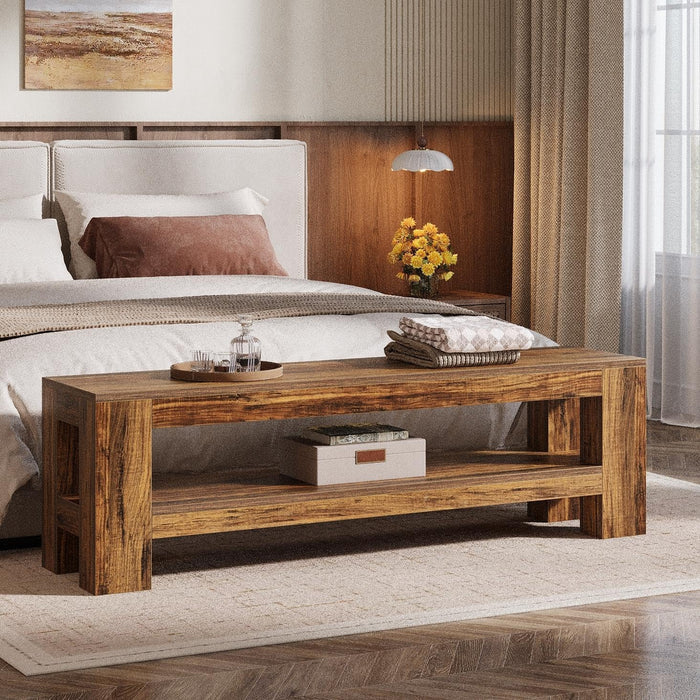 59" Entryway Bench, Farmhouse Indoor Console Shoe Bench End of Bed Table