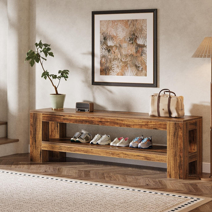 59" Entryway Bench, Farmhouse Indoor Console Shoe Bench End of Bed Table