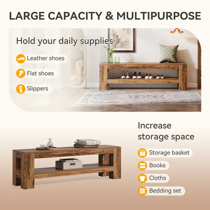 59" Entryway Bench, Farmhouse Indoor Console Shoe Bench End of Bed Table
