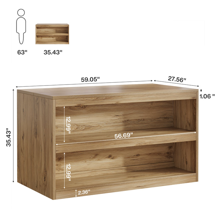 59" Home Bar Table, Rectangular Pub Table Coffee Bar Cabinet with 2-Tier Open Shelves