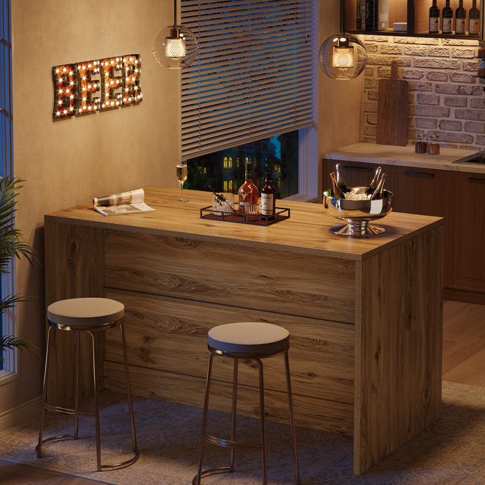 59" Home Bar Table, Rectangular Pub Table Coffee Bar Cabinet with 2-Tier Open Shelves