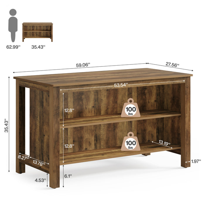 59" Kitchen Island, Farmhouse Stationary Island Table with Storage for Kitchen